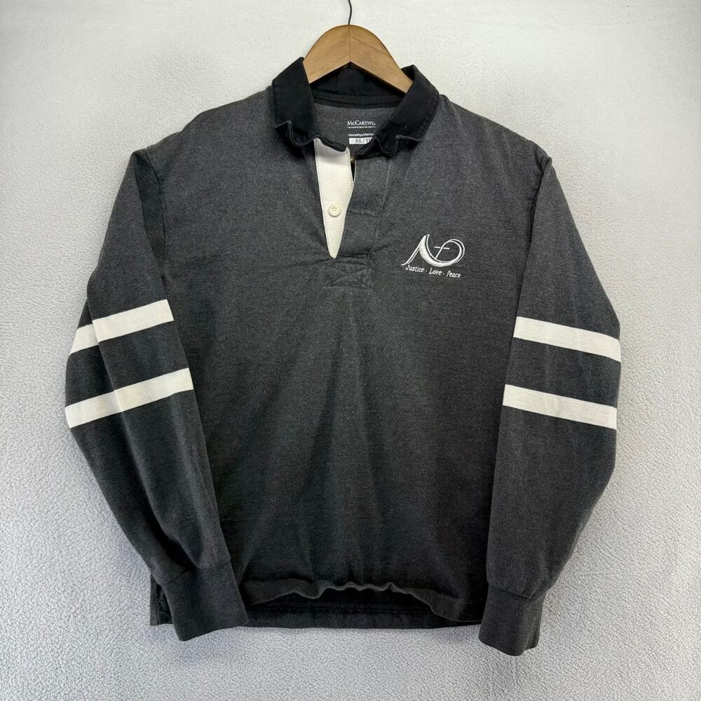 Mccarthy Rugby Shirt Men's XS Gray Black Collar Embroidered Knights Thick y2k - Picture 2 of 8